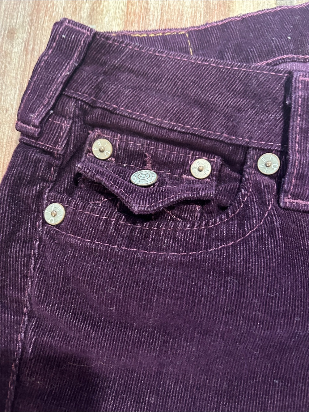True Religion Plum Purple Low Rise Flap Flare Corduroys - Picture 6 of 12